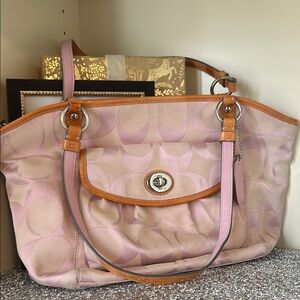Coach Pink Canvas and Leather Tote Shoulder Purse